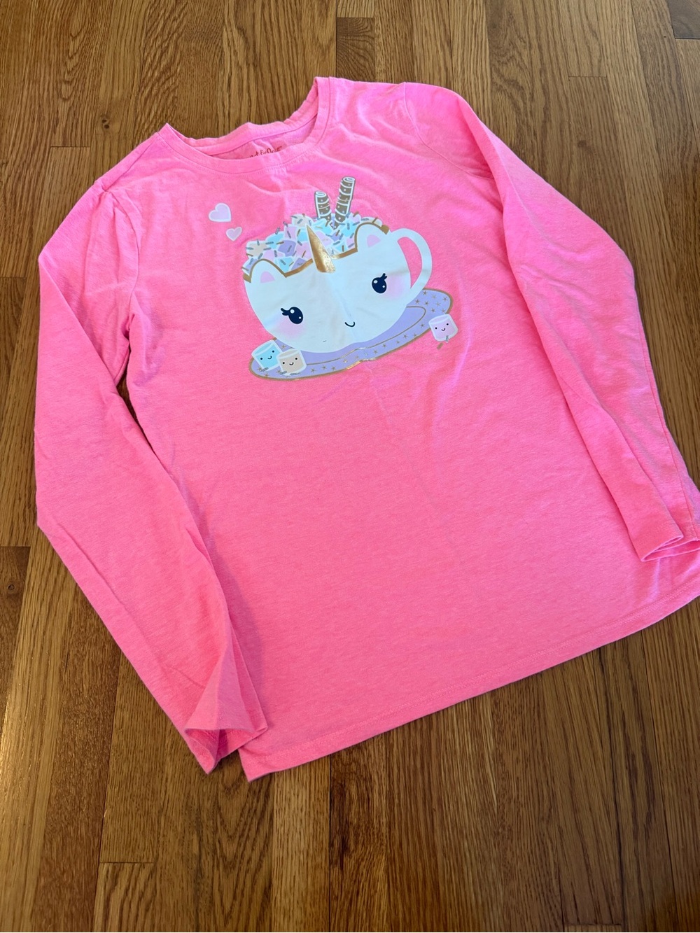 💕3 for $15💕 Cat & Jack Pink Long-Sleeve Unicorn Hot Cocoa Tee